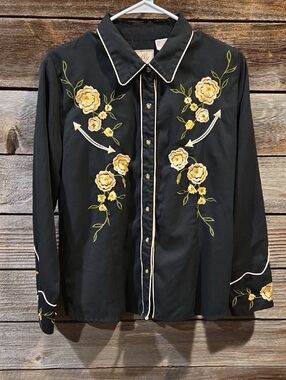 Scully Western Retro Vintage Style Embroidered Cowgirl Shirt Size Large